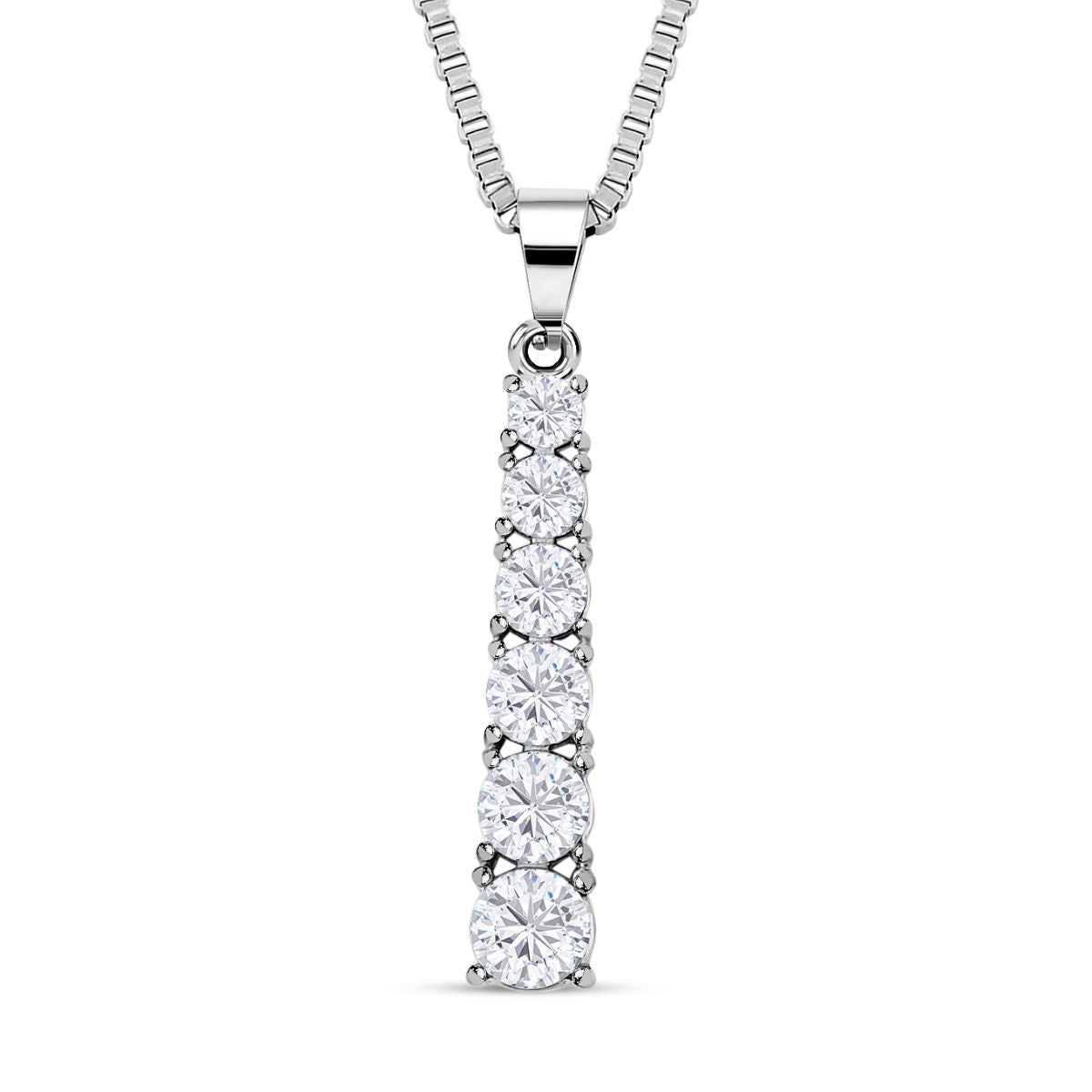 2er Set - Brillantes, weißes, rund geschliffenes Kristall-Schmuckset, mit Ohrringe und Halskette 316L Edelstahl