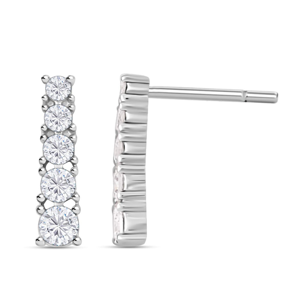 2er Set - Brillantes, weißes, rund geschliffenes Kristall-Schmuckset, mit Ohrringe und Halskette 316L Edelstahl