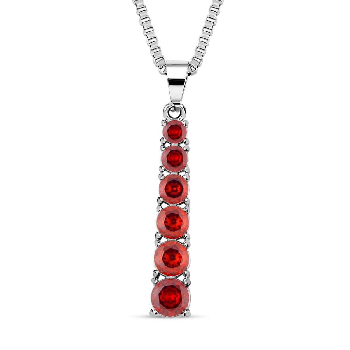 2er Set - Brillantes, rotes, rund geschliffenes Kristall-Schmuckset, mit Ohrringe und Halskette 316L Edelstahl