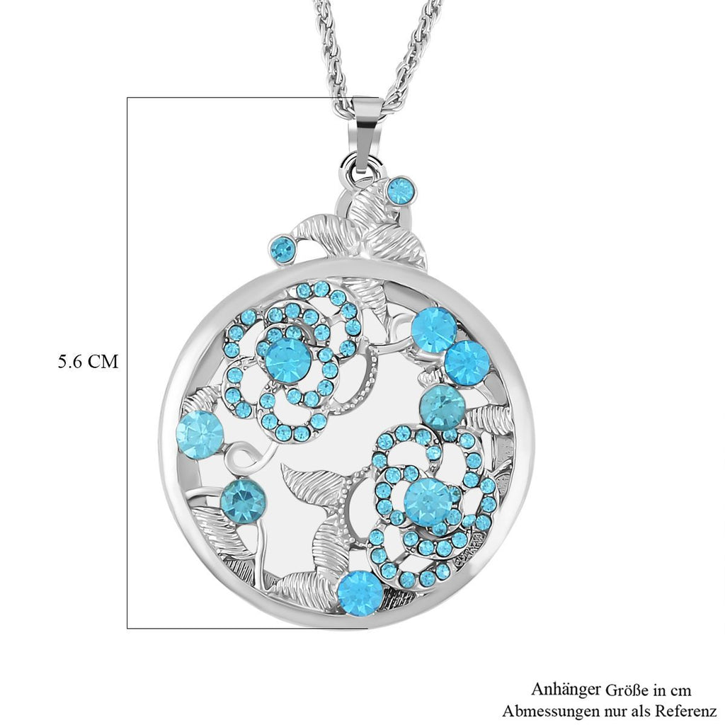 2-in-1 Lupe und Walflossen-Motiv Anhänger mit Kette, Blauer Kristall und Glas, Silberfarben