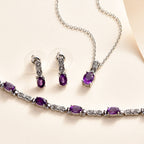 3er Set, afrikanische Amethyst Ohrringe, Armband, Anhänger mit Kette, Edelstahl, ca. 7.28 ct