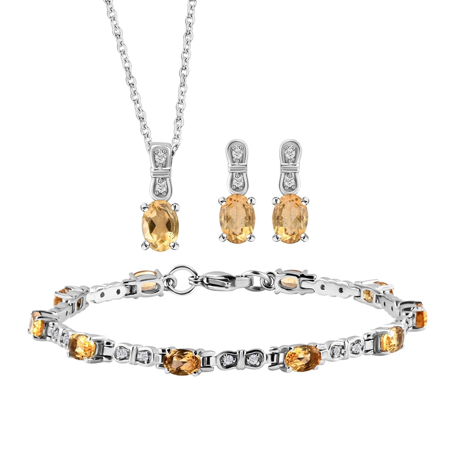 3er Set, Citrin Ohrringe, Armband, Anhänger mit Kette, Edelstahl, ca. 7.28 ct
