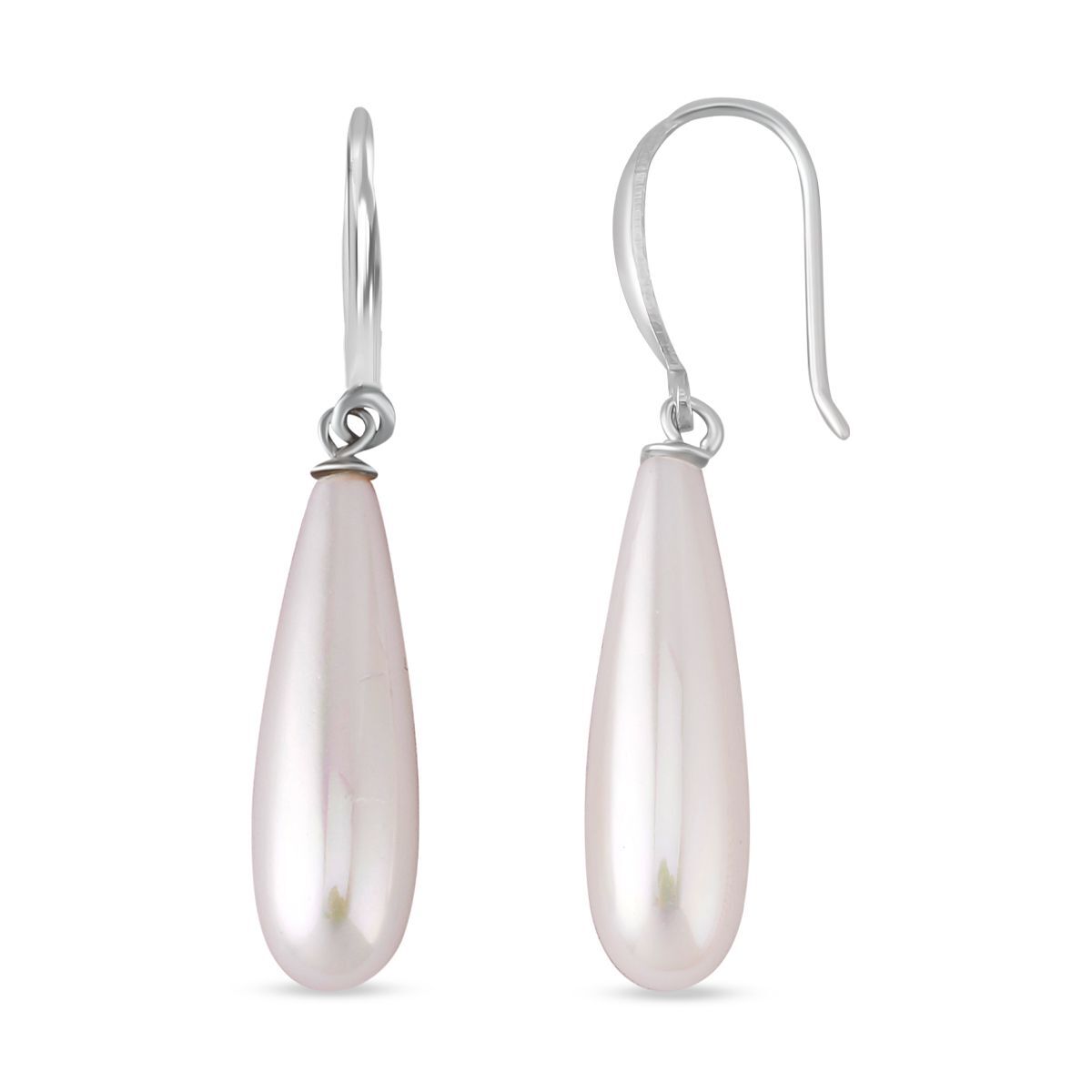 2er Set - Weiße Muschelkernperle Anhänger und Ohrringe Schmuckset, 925 Silber rhodiniert, Regentropfen