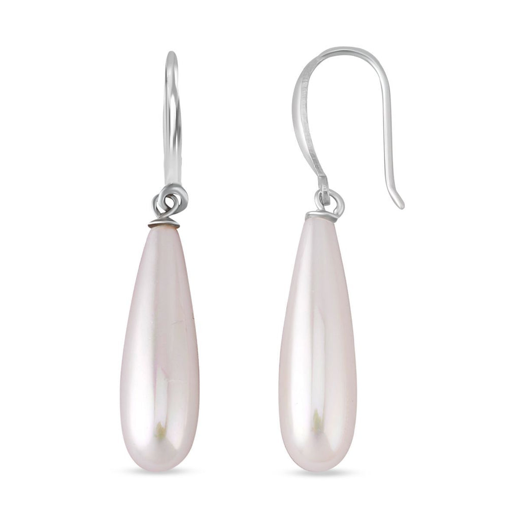 2er Set - Weiße Muschelkernperle Anhänger und Ohrringe Schmuckset, 925 Silber rhodiniert, Regentropfen