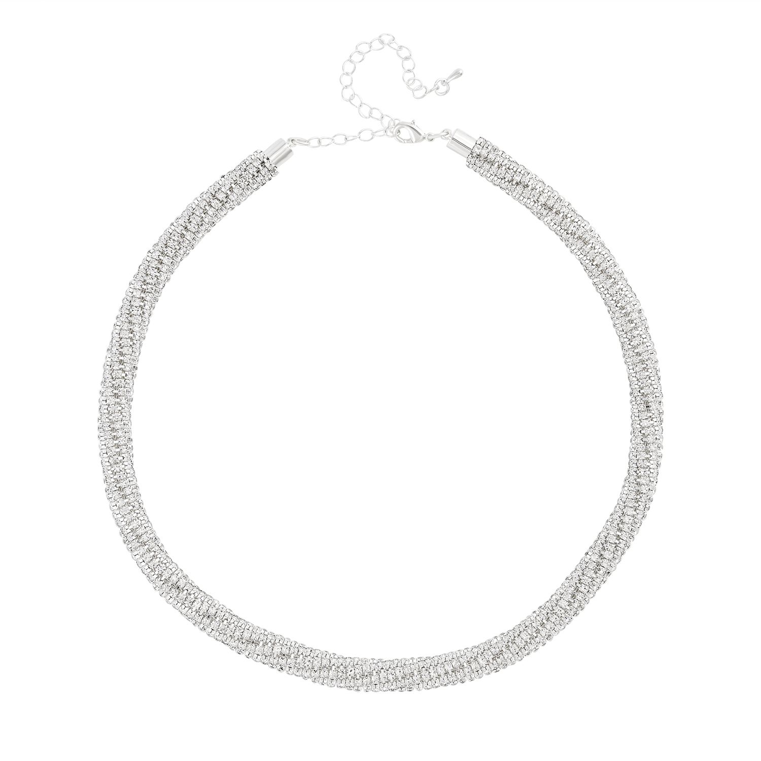 2er Set - Weißes Kristall Ohrringe und Halskette Schmuckset, reines Messing