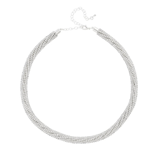 2er Set - Weißes Kristall Ohrringe und Halskette Schmuckset, reines Messing