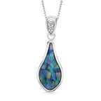 Mosaik-Opal, weißer Zirkon Tropfenanhänger mit Kette im Schmuckset, 925 Silber rhodiniert ca. 1.04 ct