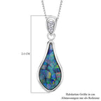 Mosaik-Opal, weißer Zirkon Tropfenanhänger mit Kette im Schmuckset, 925 Silber rhodiniert ca. 1.04 ct
