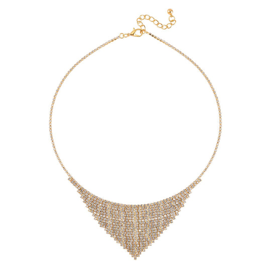 2er Set - Weißer Kristall Ohrringe und Halskette Schmuckset, goldfarben
