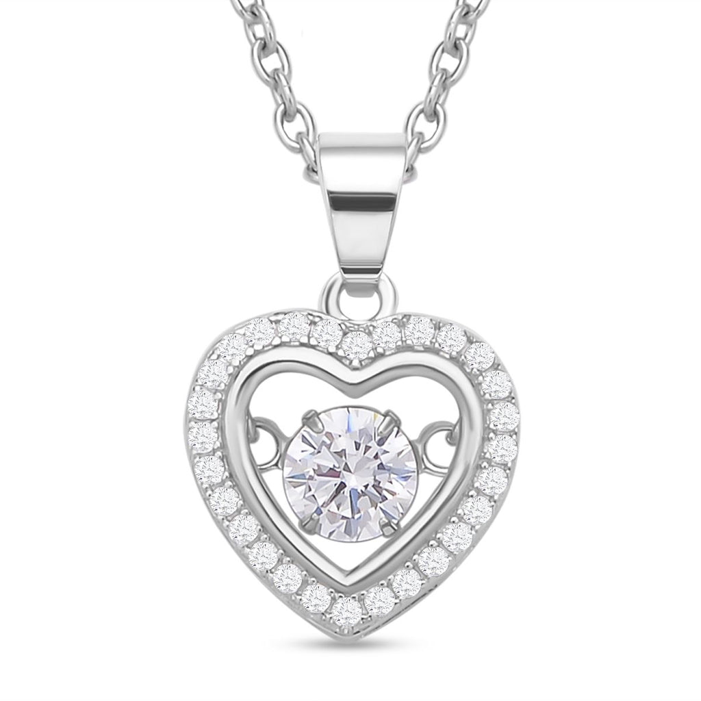 Weißer Zirkonia im herzförmigem Anhänger mit Kette, 925 Silber rhodiniert und Edelstahl, ca. 1,02 ct