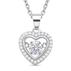 Weißer Zirkonia im herzförmigem Anhänger mit Kette, 925 Silber rhodiniert und Edelstahl, ca. 1,02 ct