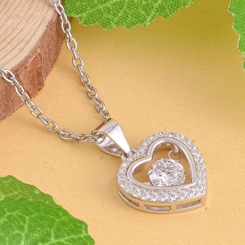 Weißer Zirkonia im herzförmigem Anhänger mit Kette, 925 Silber rhodiniert und Edelstahl, ca. 1,02 ct