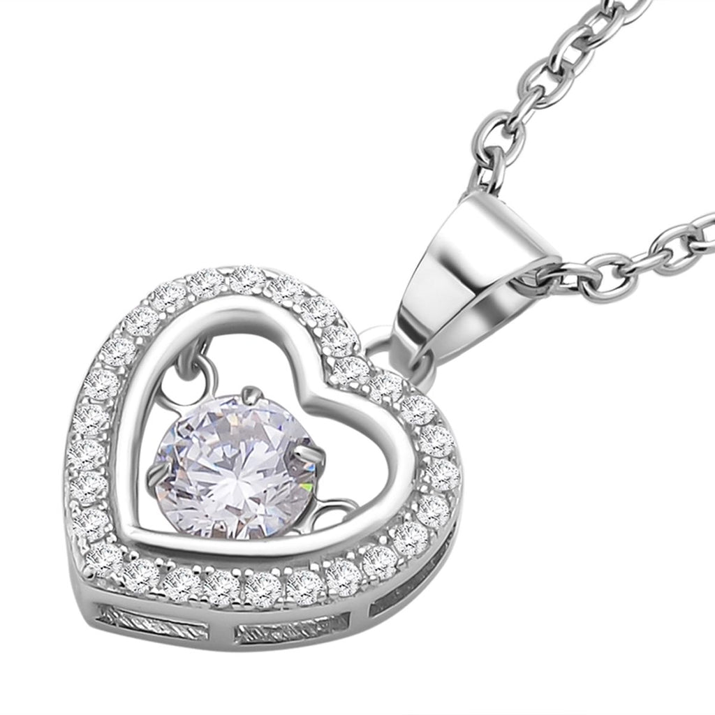Weißer Zirkonia im herzförmigem Anhänger mit Kette, 925 Silber rhodiniert und Edelstahl, ca. 1,02 ct