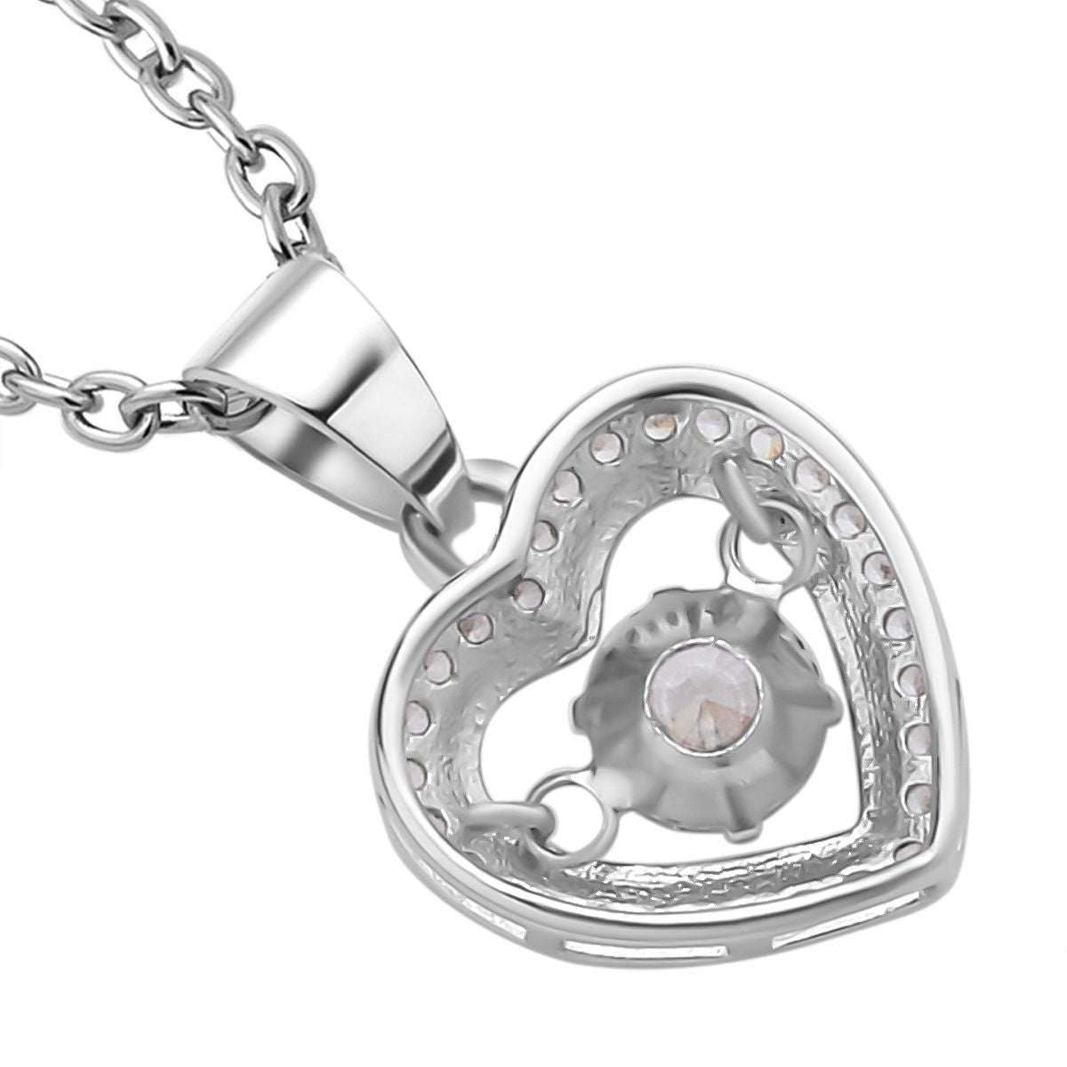 Weißer Zirkonia im herzförmigem Anhänger mit Kette, 925 Silber rhodiniert und Edelstahl, ca. 1,02 ct