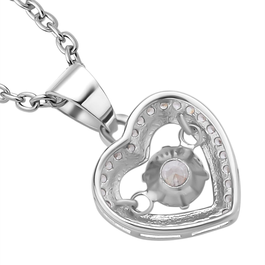 Weißer Zirkonia im herzförmigem Anhänger mit Kette, 925 Silber rhodiniert und Edelstahl, ca. 1,02 ct