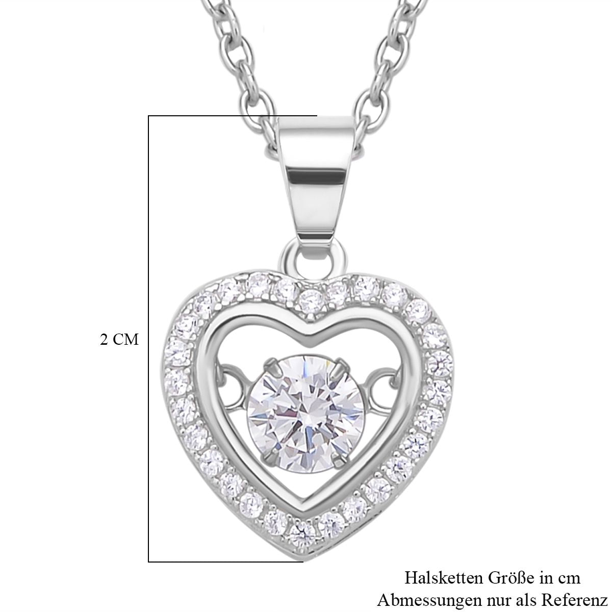Weißer Zirkonia im herzförmigem Anhänger mit Kette, 925 Silber rhodiniert und Edelstahl, ca. 1,02 ct