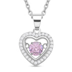Rosa und weißer Zirkonia im herzförmigem Anhänger mit Kette, 925 Silber rhodiniert und Edelstahl, ca. 1.02 ct