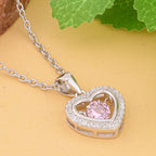 Rosa und weißer Zirkonia im herzförmigem Anhänger mit Kette, 925 Silber rhodiniert und Edelstahl, ca. 1.02 ct