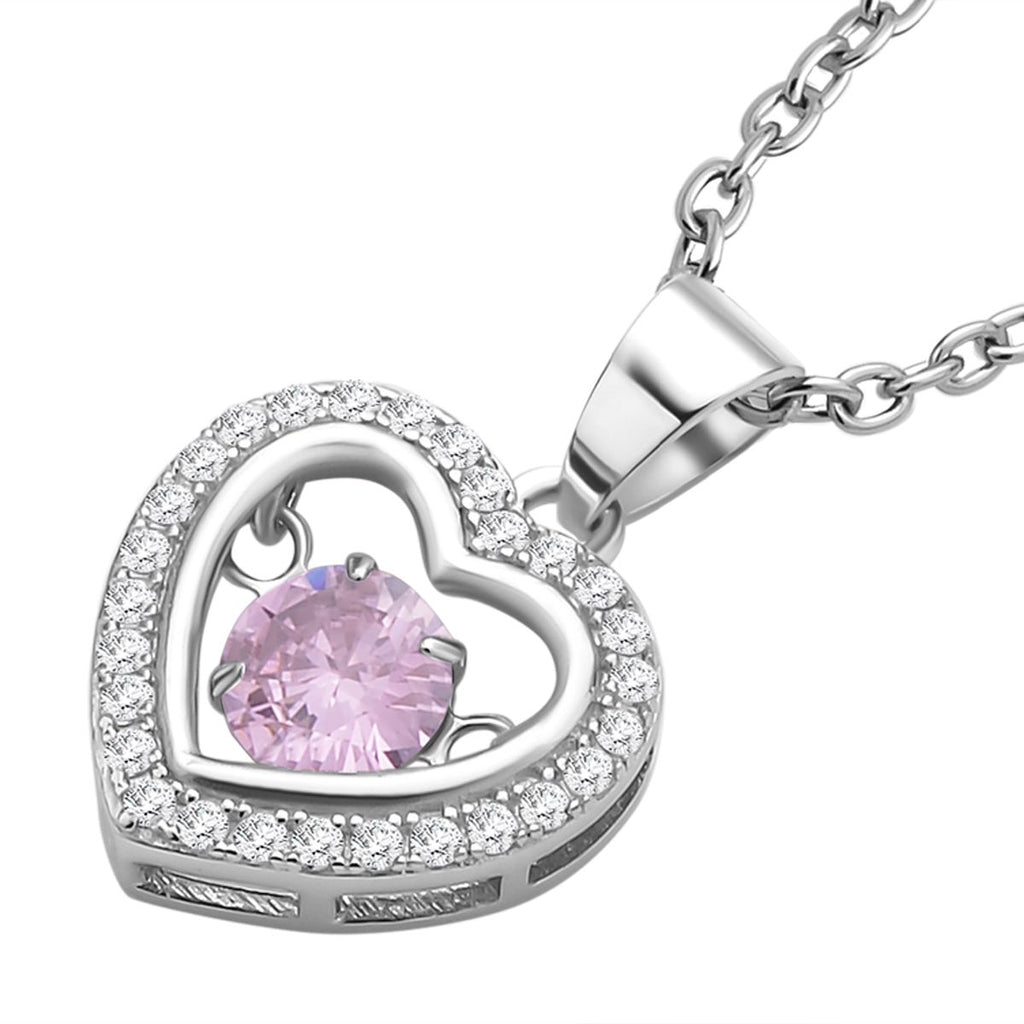 Rosa und weißer Zirkonia im herzförmigem Anhänger mit Kette, 925 Silber rhodiniert und Edelstahl, ca. 1.02 ct