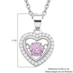 Rosa und weißer Zirkonia im herzförmigem Anhänger mit Kette, 925 Silber rhodiniert und Edelstahl, ca. 1.02 ct