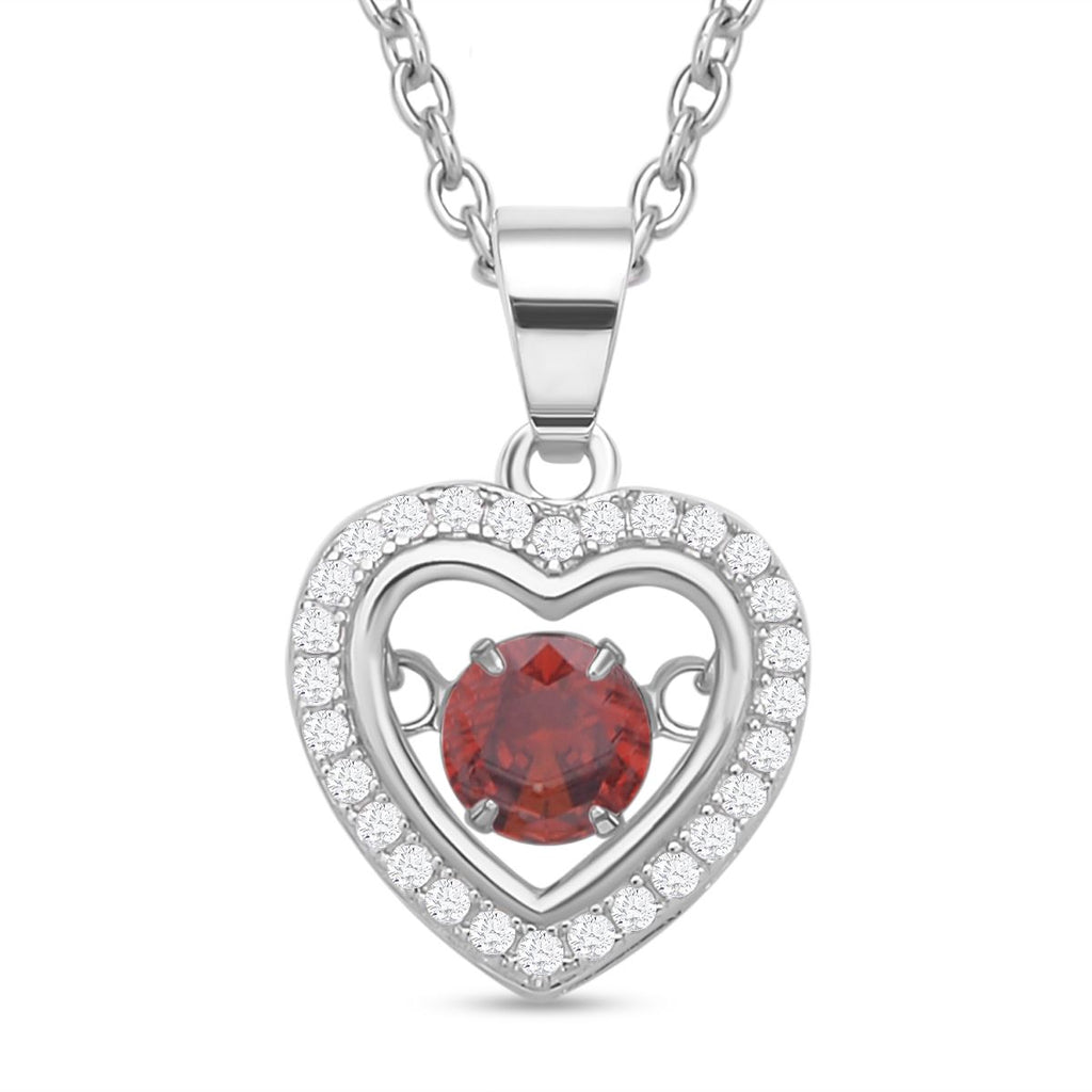 Roter und weißer Zirkonia im herzförmigem Anhänger mit Kette, 925 Silber rhodiniert und Edelstahl, ca. 1.02 ct