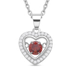 Roter und weißer Zirkonia im herzförmigem Anhänger mit Kette, 925 Silber rhodiniert und Edelstahl, ca. 1.02 ct