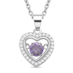 Lila und weißer Zirkonia im herzförmigem Anhänger mit Kette, 925 Silber rhodiniert und Edelstahl, ca. 1.02 ct