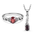 2er Set - Roter Granat Ring und Anhänger mit Kette Schmuckset, 316L Edelstahl ca. 0.60 ct