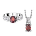 3er Set Roter Granat Anhänger mit Kette und Ring, 316L Edelstahl , ca. 0.60 ct