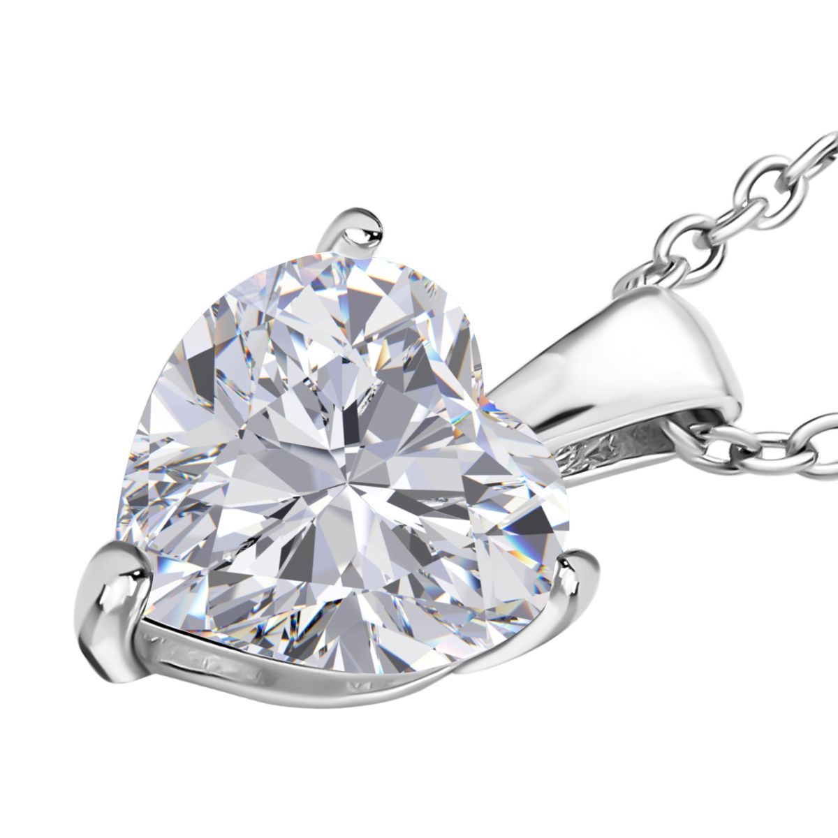 Weißer Zirkonia Herz Anhänger mit Kette, 925 Silber rhodiniert und Edelstahl ca. 5.65 ct