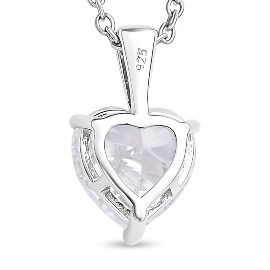 Weißer Zirkonia Herz Anhänger mit Kette, 925 Silber rhodiniert und Edelstahl ca. 5.65 ct
