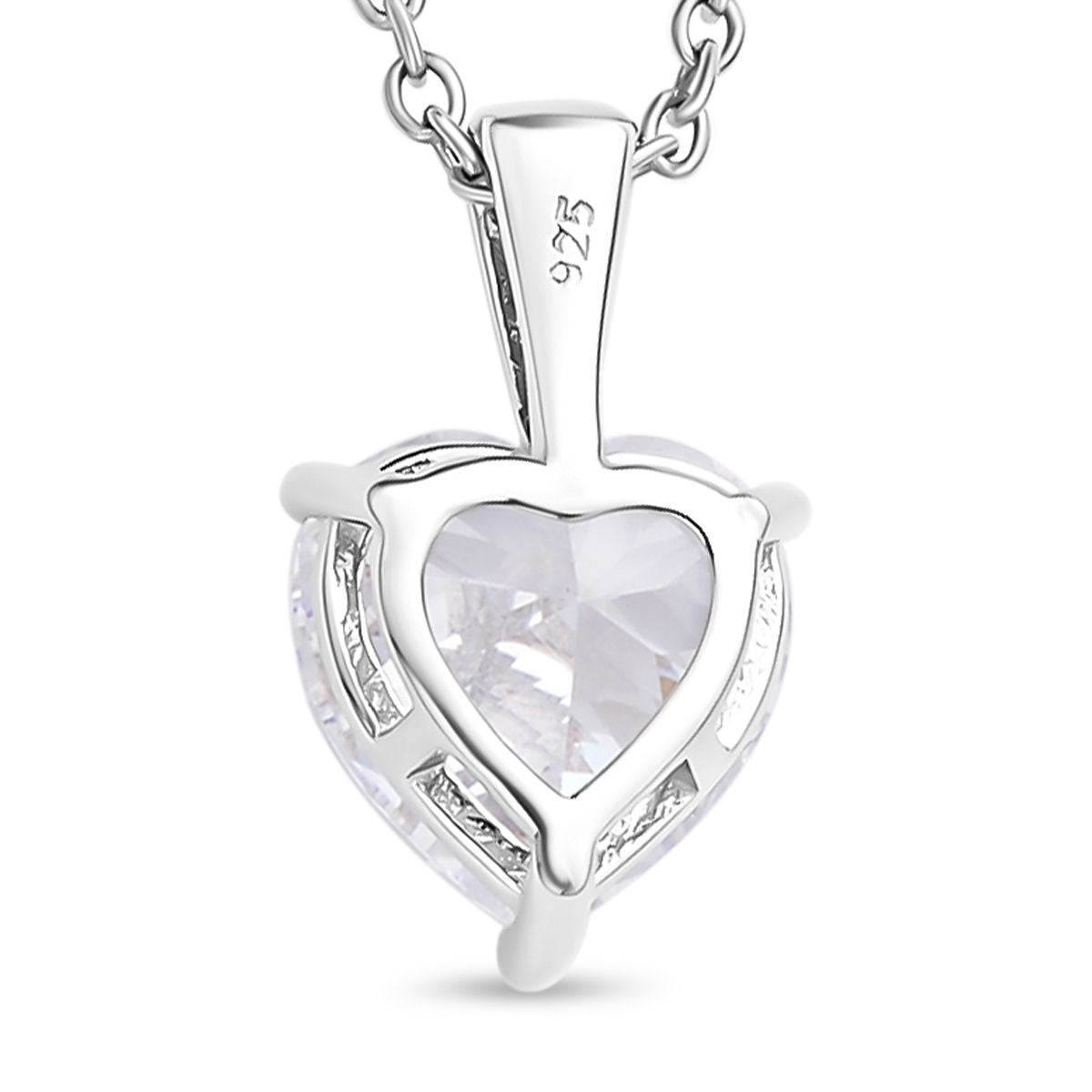 Weißer Zirkonia Herz Anhänger mit Kette, 925 Silber rhodiniert und Edelstahl ca. 5.65 ct