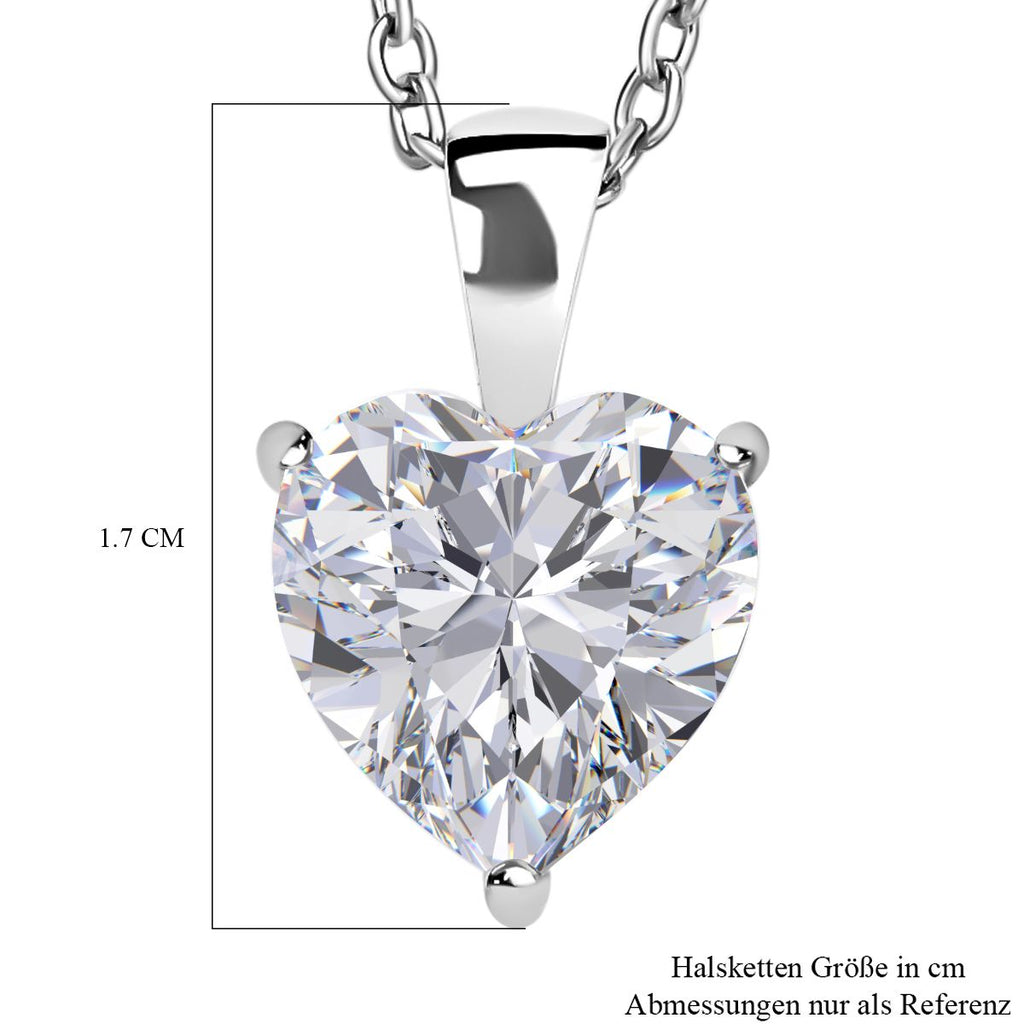 Weißer Zirkonia Herz Anhänger mit Kette, 925 Silber rhodiniert und Edelstahl ca. 5.65 ct