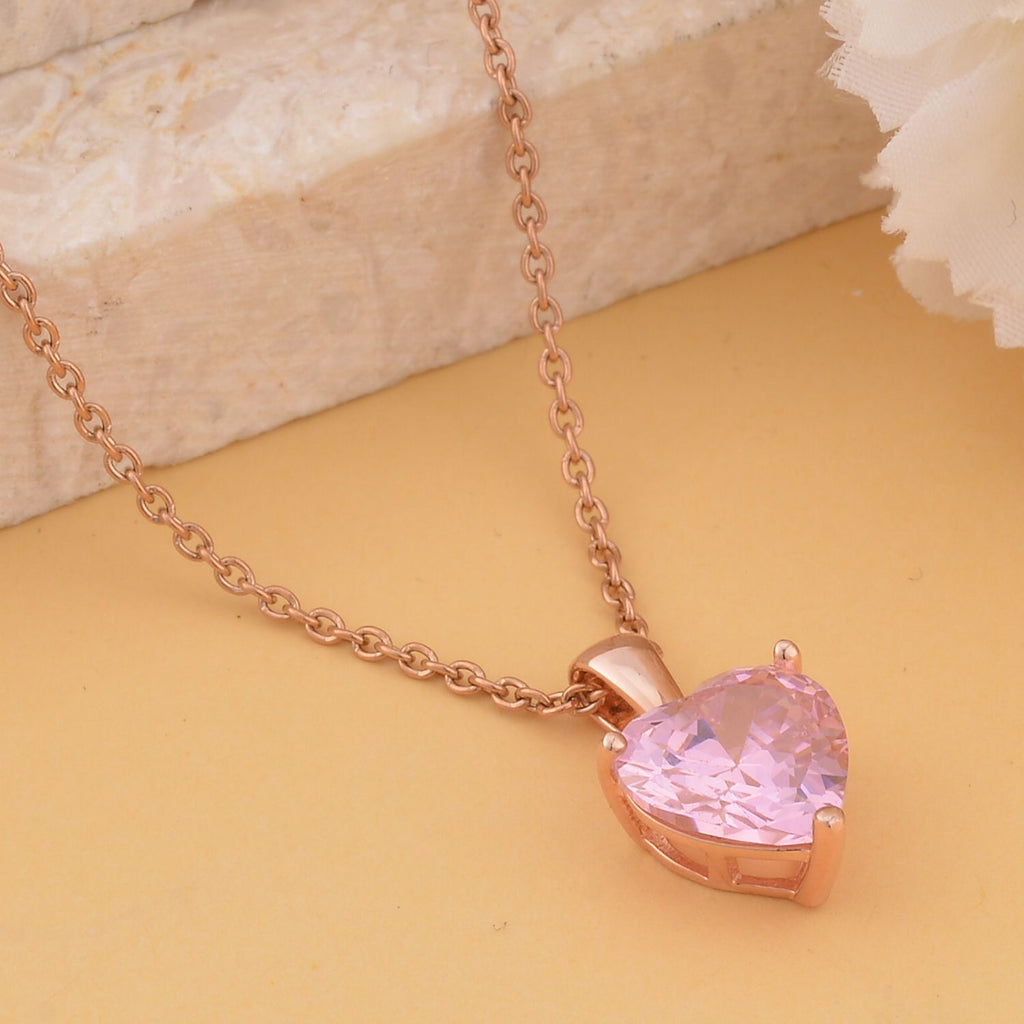Rosa Zirkonia Herz Anhänger mit Kette,, 925 Silber und Edelstahl, ca., rosévergoldet 5.65 ct