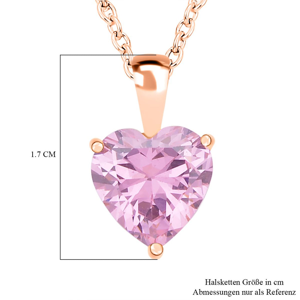 Rosa Zirkonia Herz Anhänger mit Kette,, 925 Silber und Edelstahl, ca., rosévergoldet 5.65 ct