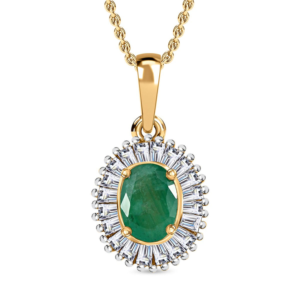 Kagem sambischer Smaragd, Moissanit Anhänger mit Kette, 925 Silber vergoldet ca. 1.31 ct