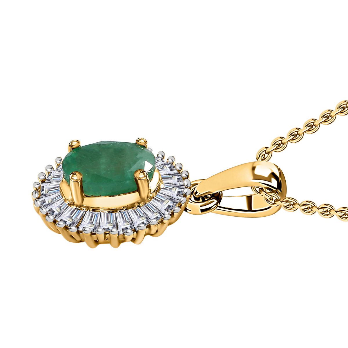 Kagem sambischer Smaragd, Moissanit Anhänger mit Kette, 925 Silber vergoldet ca. 1.31 ct