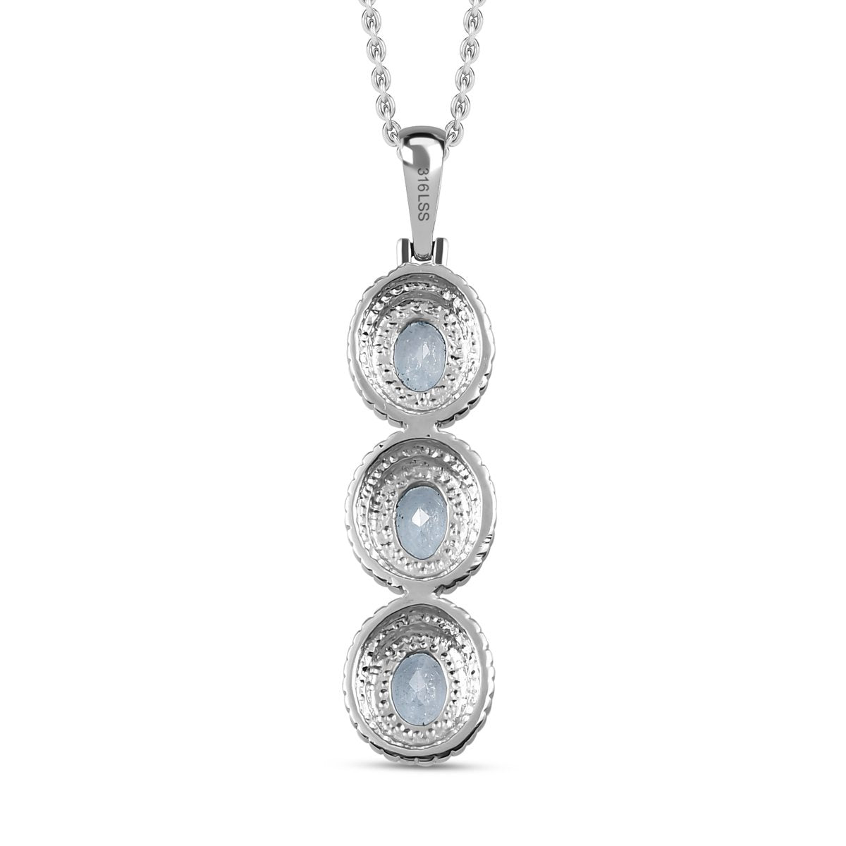 Himmelblauer Topas Anhänger mit Kette, Edelstahl ca. 2.25 ct