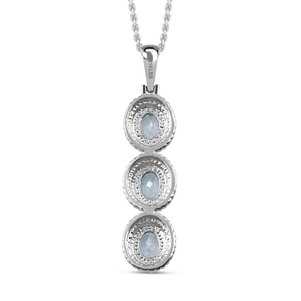 Himmelblauer Topas Anhänger mit Kette, Edelstahl ca. 2.25 ct