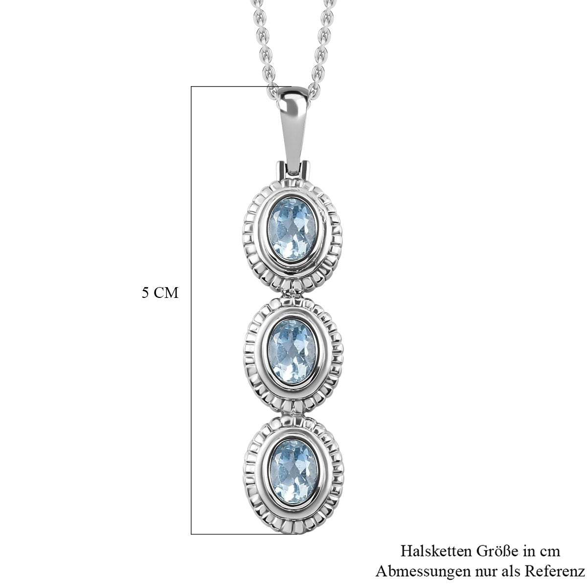 Himmelblauer Topas Anhänger mit Kette, Edelstahl ca. 2.25 ct