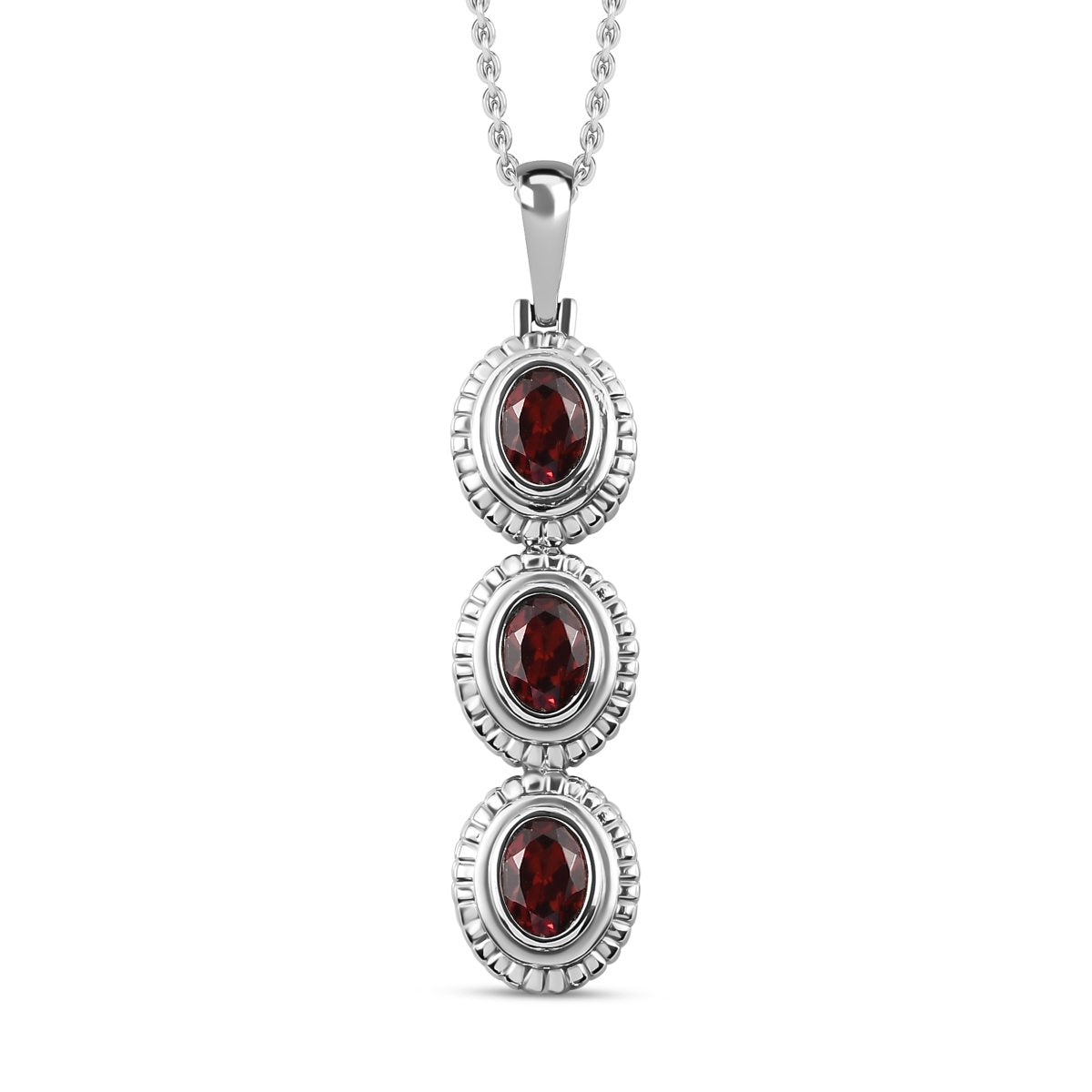 Roter Granat Anhänger mit Kette im Schmuckset, Edelstahl ca. 2,25 ct