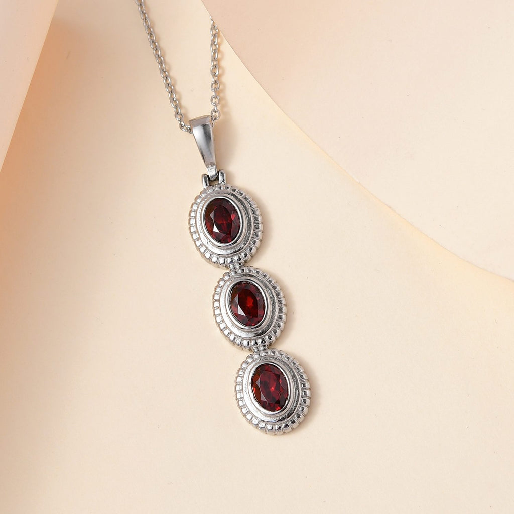 Roter Granat Anhänger mit Kette im Schmuckset, Edelstahl ca. 2,25 ct
