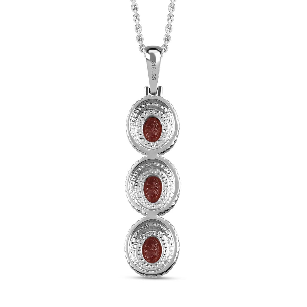 Roter Granat Anhänger mit Kette im Schmuckset, Edelstahl ca. 2,25 ct