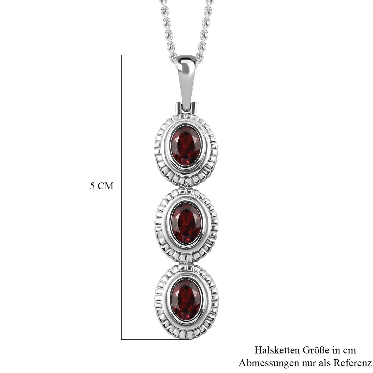 Roter Granat Anhänger mit Kette im Schmuckset, Edelstahl ca. 2,25 ct