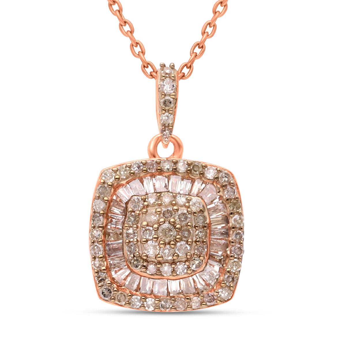 Natürlicher Champagner Diamant Anhänger mit Kette, 925 Silber Roségold Vermeil, ca. 0.50 ct