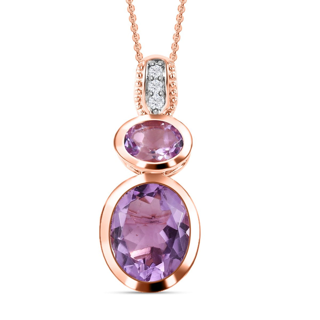 Rose De France Amethyst Anhänger mit Kette, 925 Silber rosévergoldet, ca. 3.92 ct