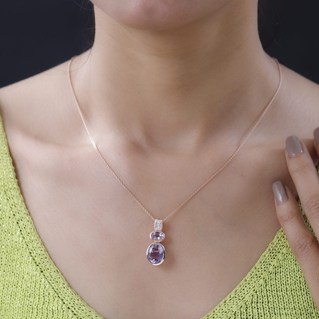 Rose De France Amethyst Anhänger mit Kette, 925 Silber rosévergoldet, ca. 3.92 ct