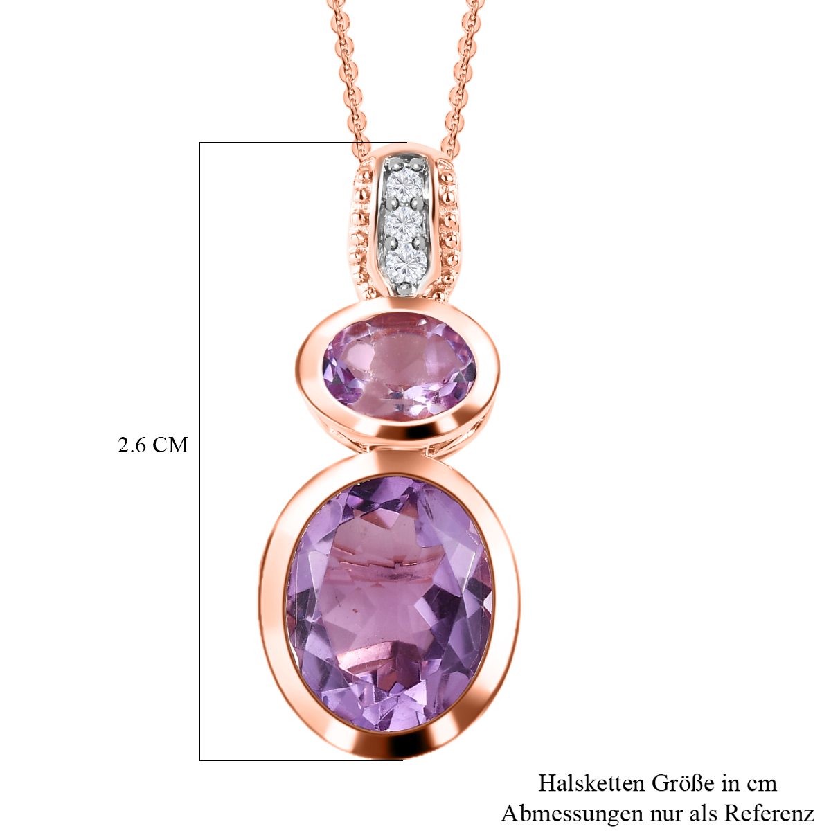 Rose De France Amethyst Anhänger mit Kette, 925 Silber rosévergoldet, ca. 3.92 ct