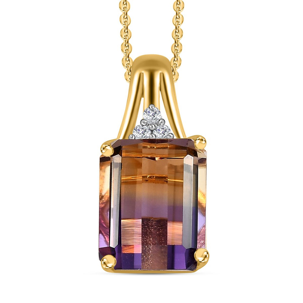AAA Ametrin, Weißer Zirkon Anhänger mit Kette, 925 Silber vergoldet ca. 3.28 ct