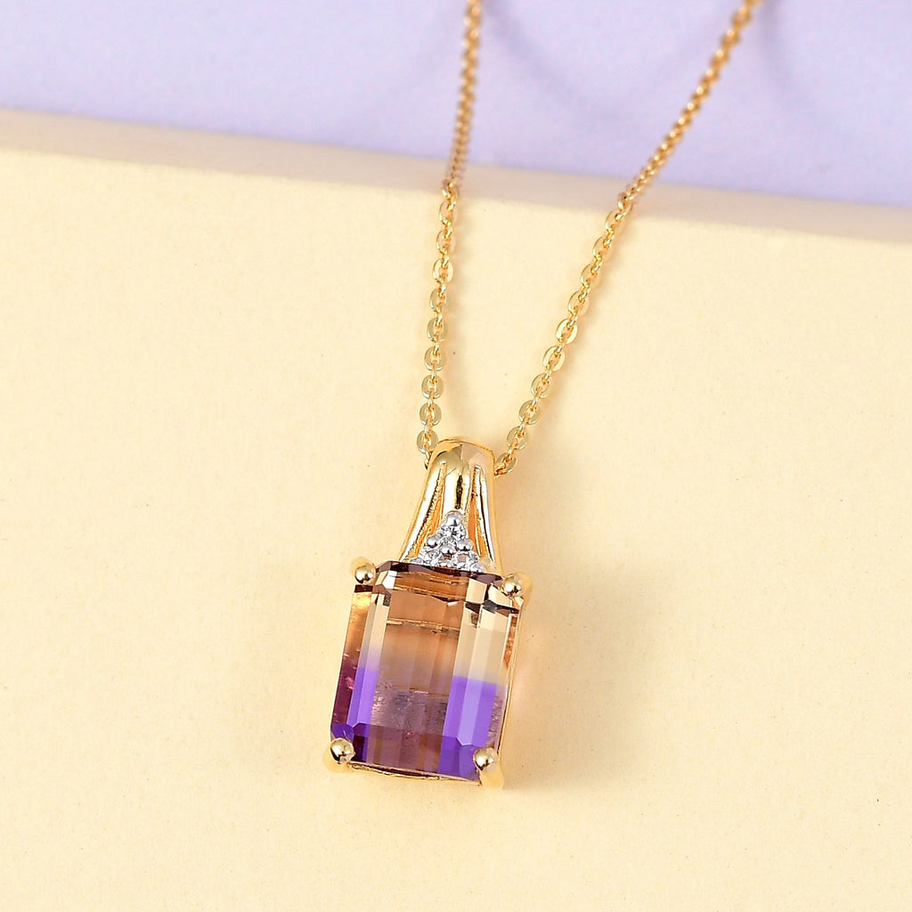 AAA Ametrin, Weißer Zirkon Anhänger mit Kette, 925 Silber vergoldet ca. 3.28 ct